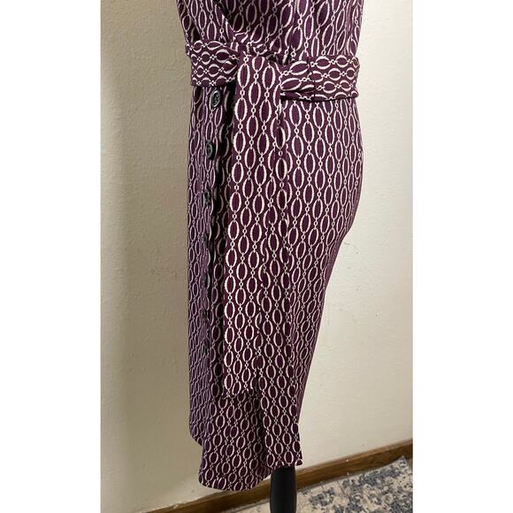 Ann Tylor Womens Belted Sheath Chain Print Midi Dress Burgundy 4P Boardroom Chic - Picture 5 of 14